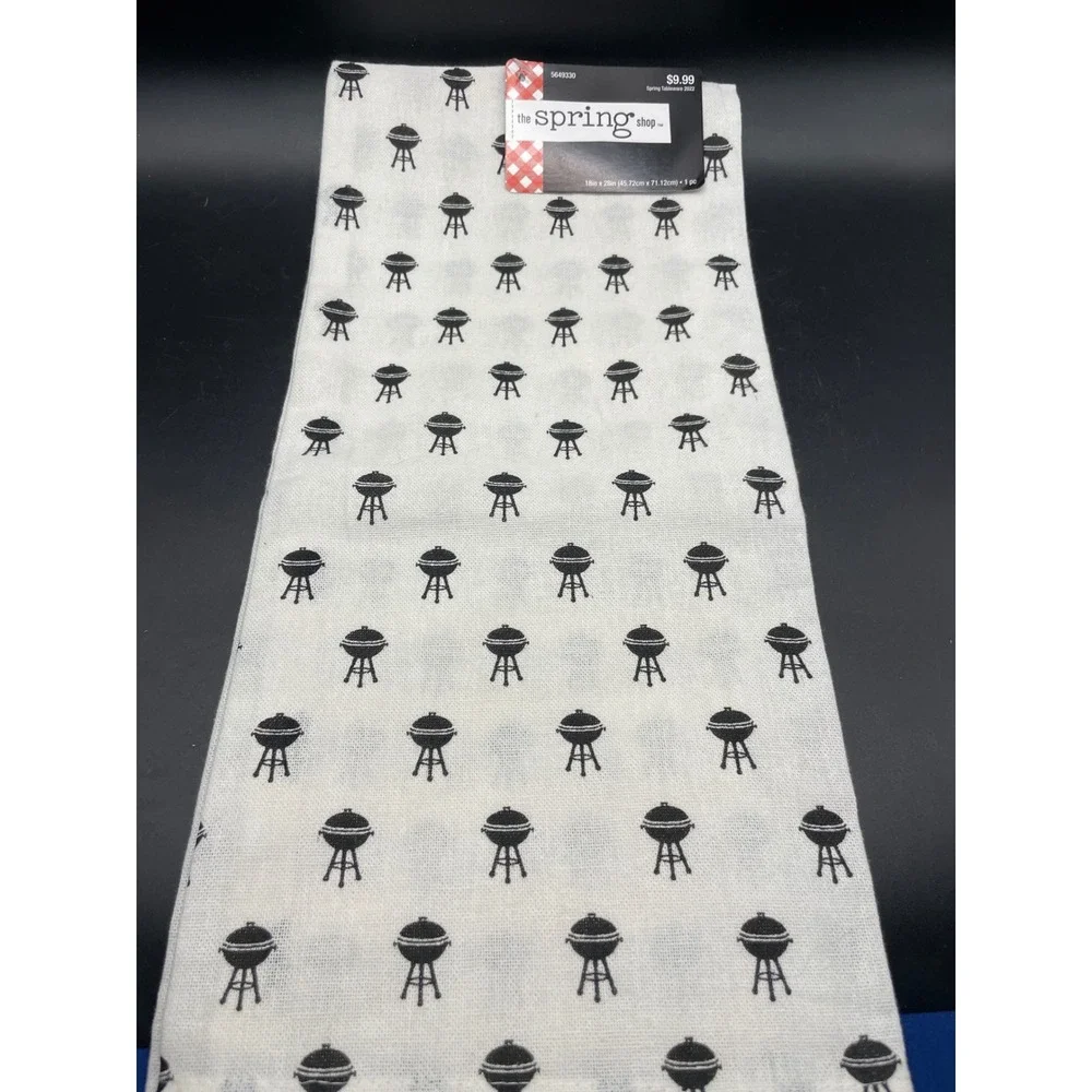 The Spring Shop Charcoal Grill Kitchen Towel White Black BBQ Tea Towel 18x28 NEW